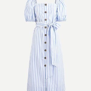 NWT J.Crew $148 Cottage Dress in Stripe Puff Sleeve Belted Blue & White Sz S‎